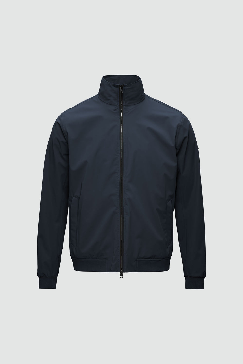 Jacket outline with measurement points: A chest, B waist, C sleeve length, D centre back length