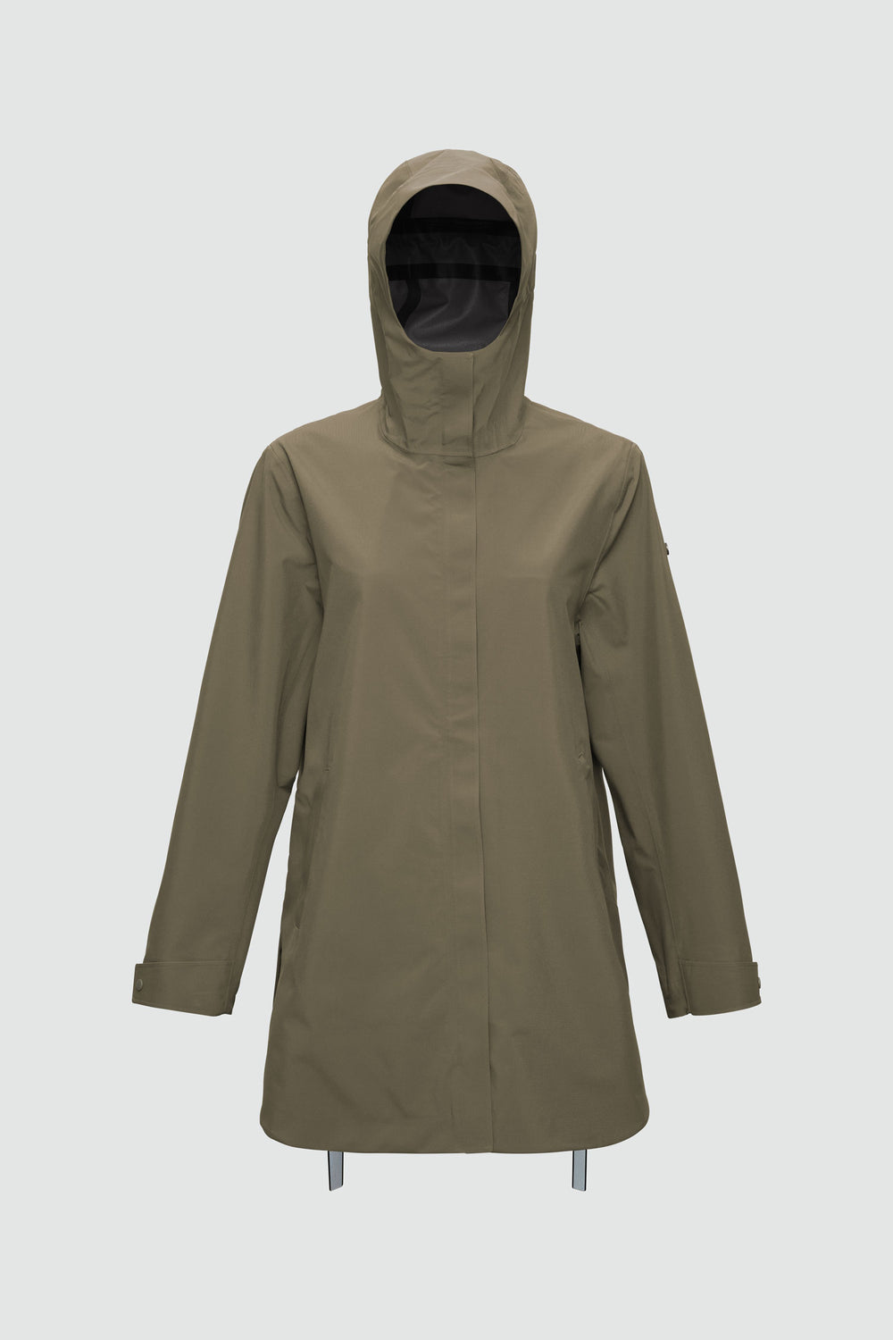 Jacket outline with measurement points: A chest, B waist, C sleeve length, D centre back length