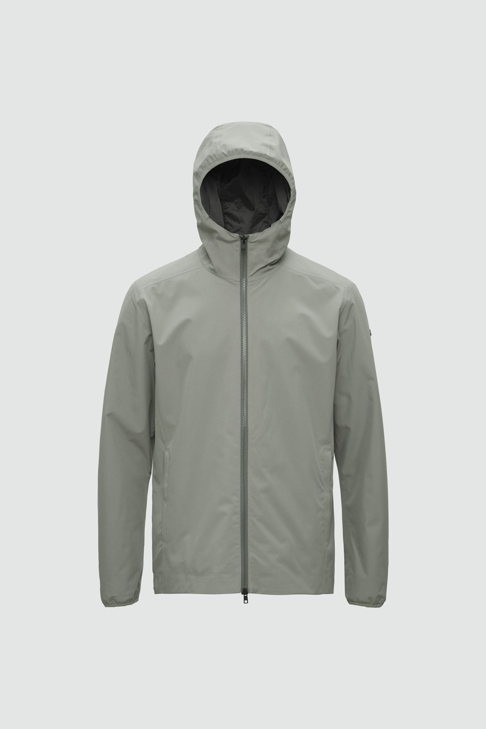 Jacket outline with measurement points: A chest, B waist, C sleeve length, D centre back length
