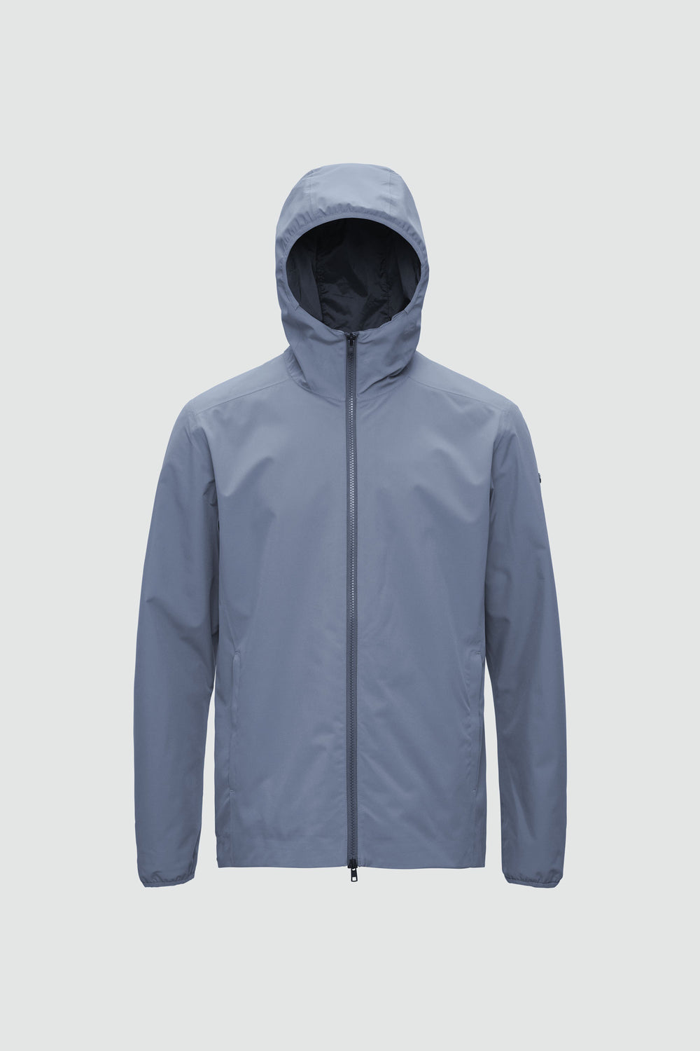 Jacket outline with measurement points: A chest, B waist, C sleeve length, D centre back length