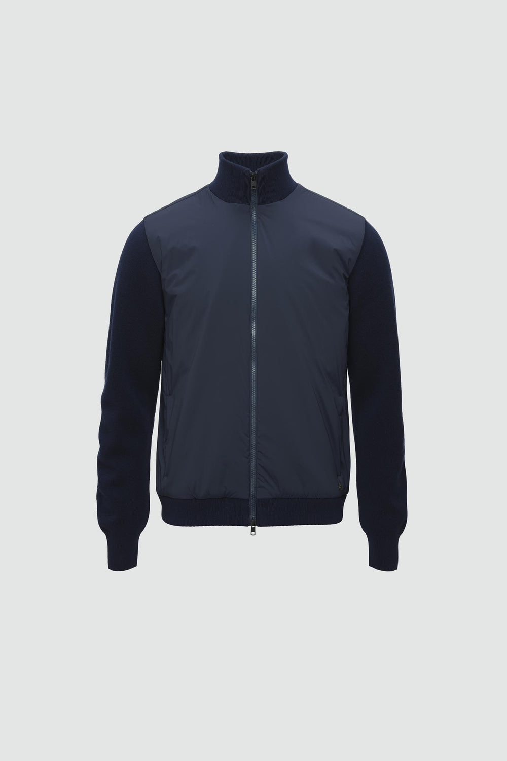 Jacket outline with measurement points: A chest, B waist, C sleeve length, D centre back length