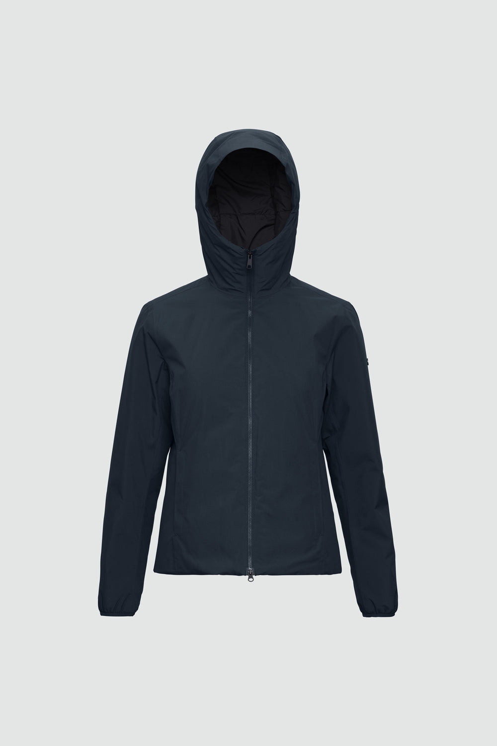 Jacket outline with measurement points: A chest, B waist, C sleeve length, D centre back length