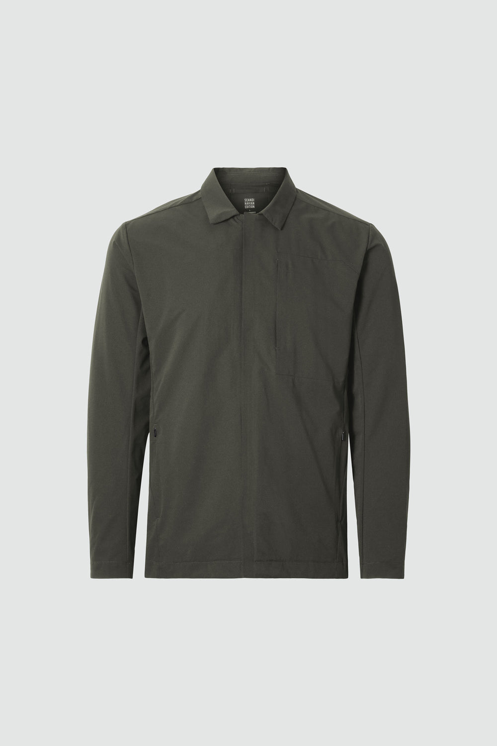 Jacket outline with measurement points: A chest, B waist, C sleeve length, D centre back length