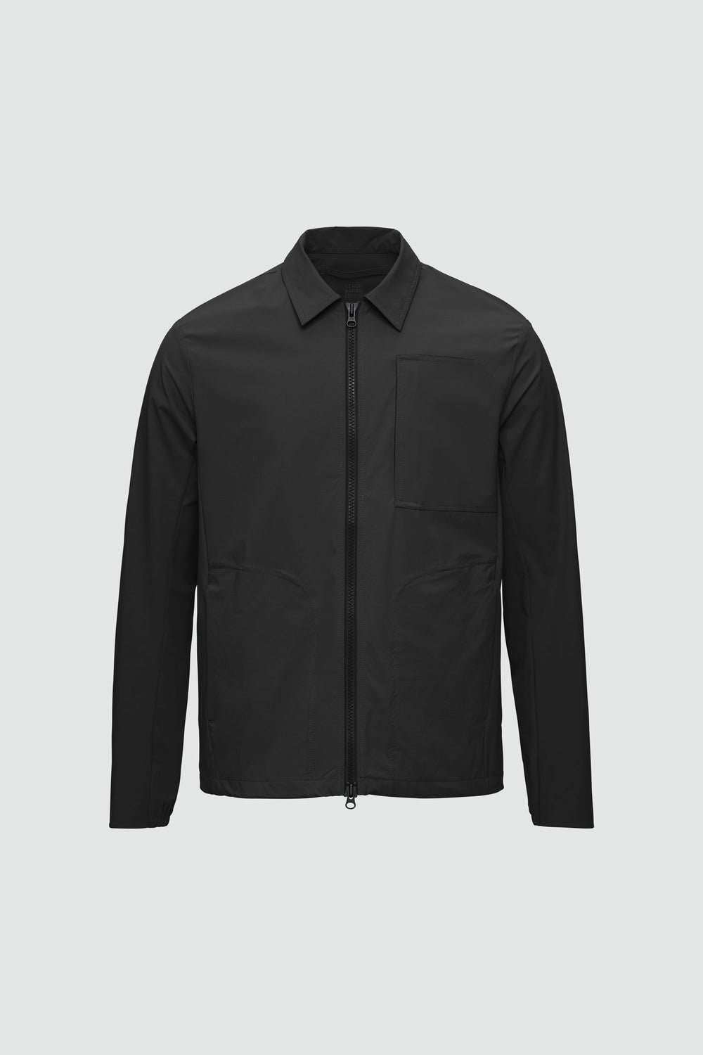 Jacket outline with measurement points: A chest, B waist, C sleeve length, D centre back length