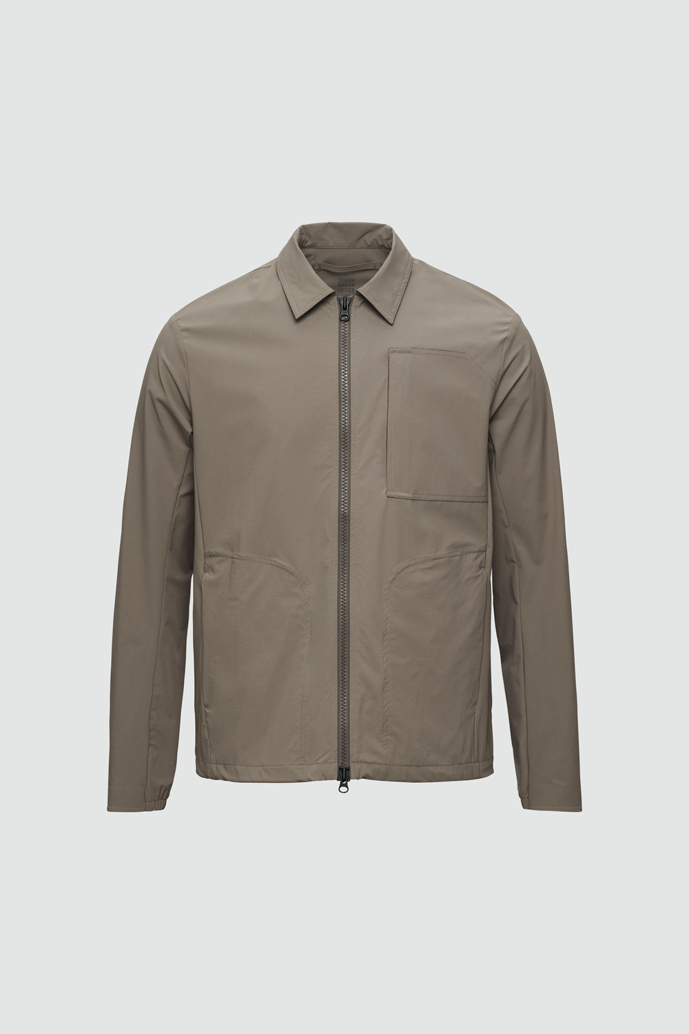 Jacket outline with measurement points: A chest, B waist, C sleeve length, D centre back length