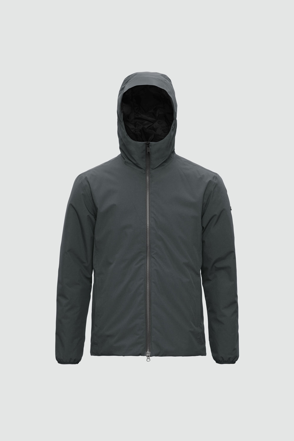 Jacket outline with measurement points: A chest, B waist, C sleeve length, D centre back length