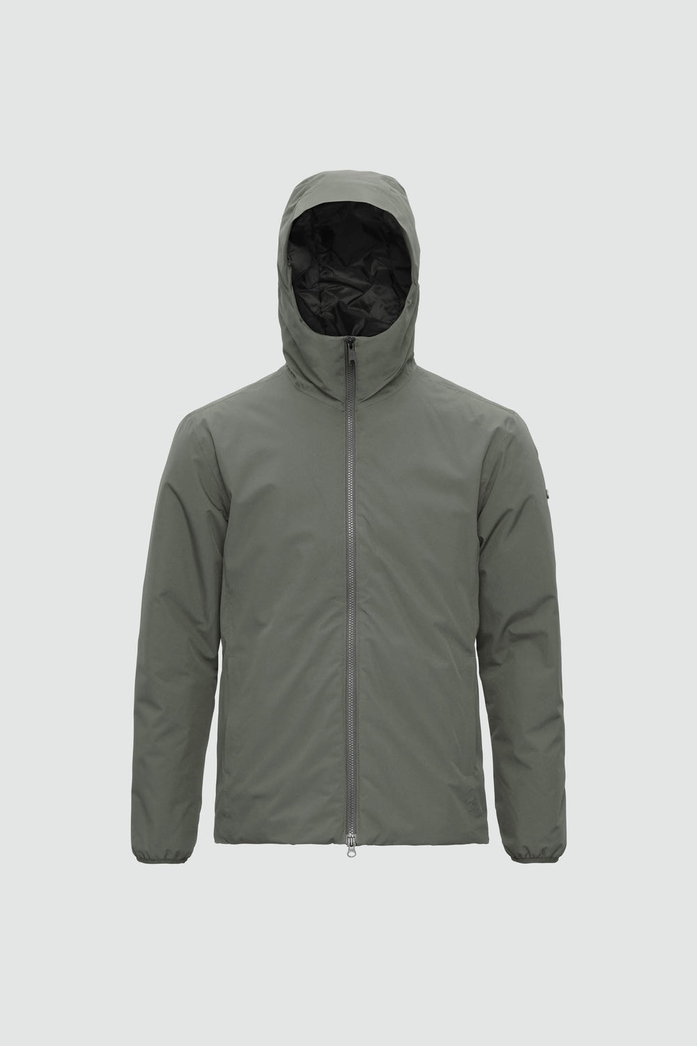 Jacket outline with measurement points: A chest, B waist, C sleeve length, D centre back length