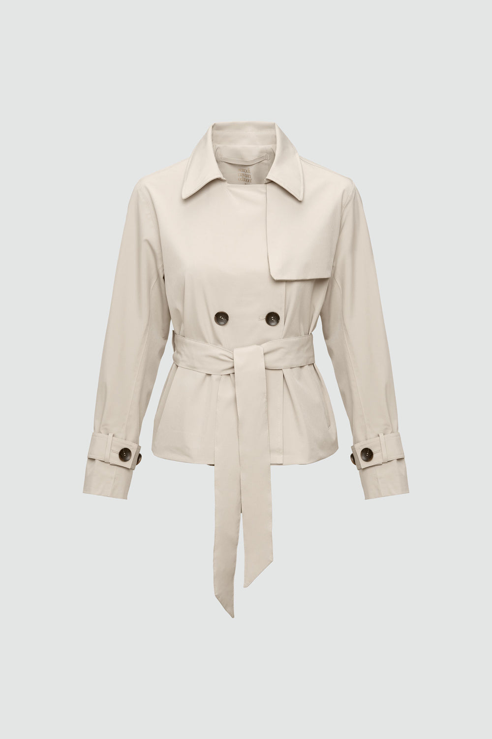 Silhouette de veste avec points de mesure : A poitrine, B taille, C longueur de manche, D longueur dos au milieu