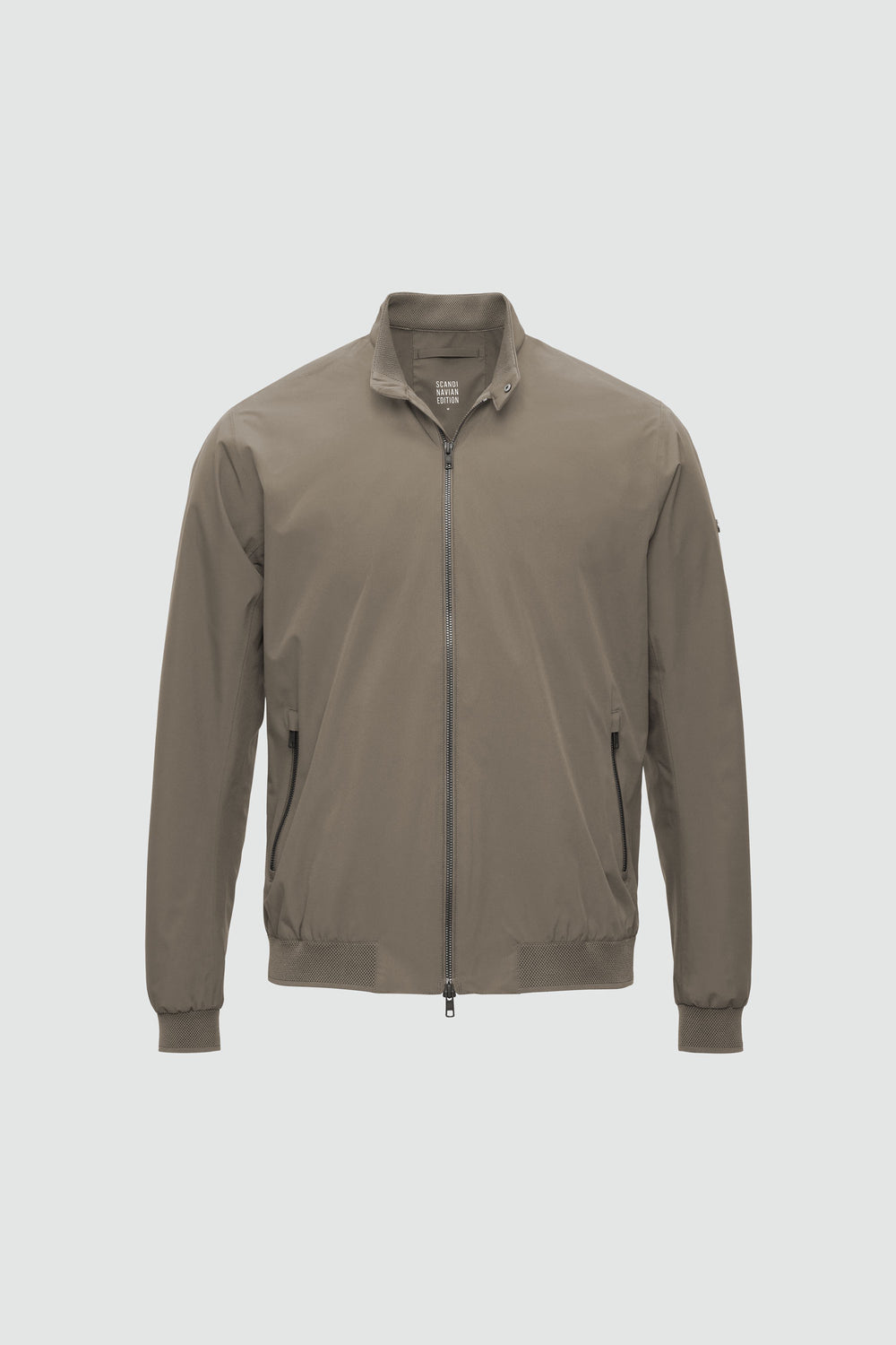 Jacket outline with measurement points: A chest, B waist, C sleeve length, D centre back length