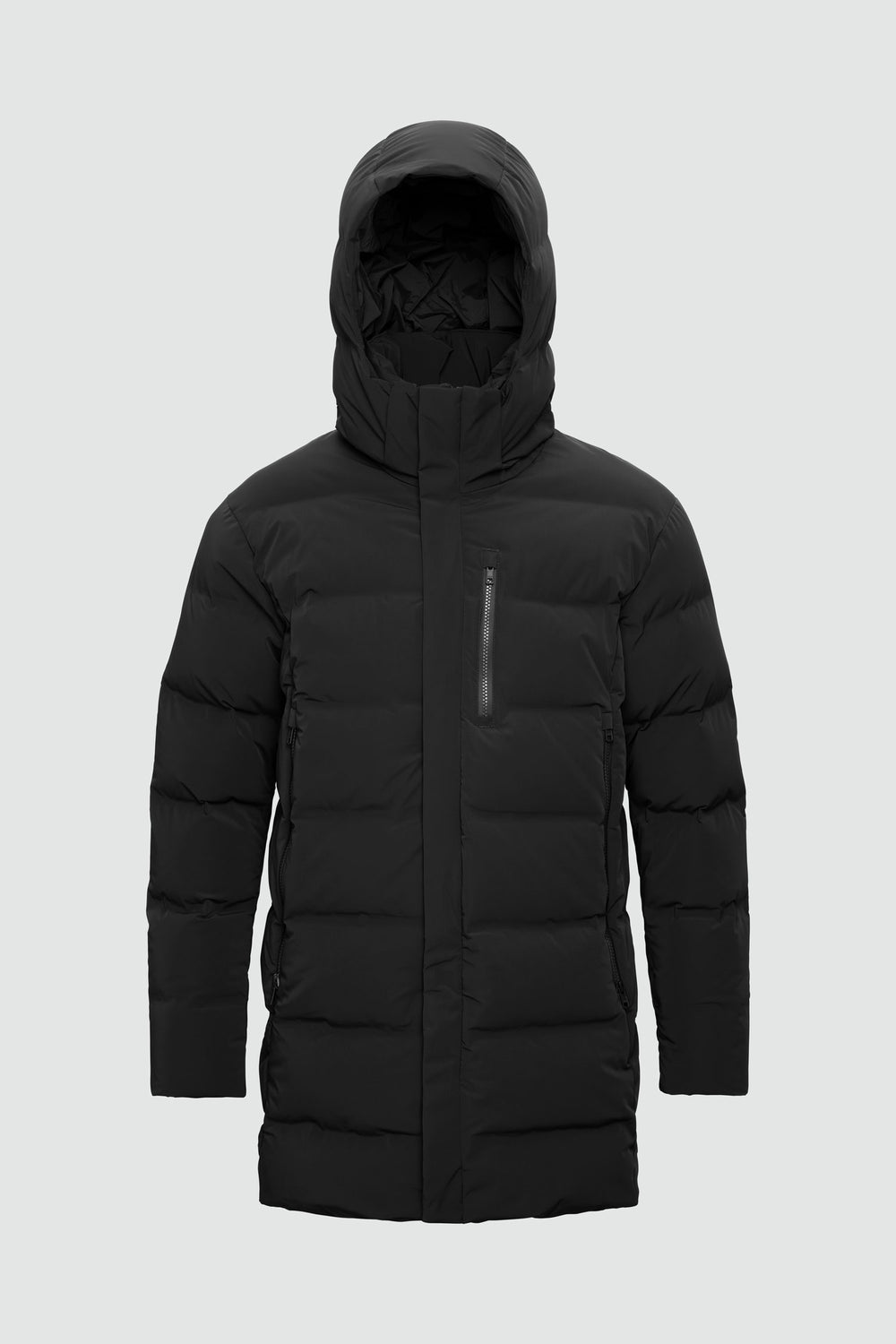 Jacket outline with measurement points: A chest, B waist, C sleeve length, D centre back length