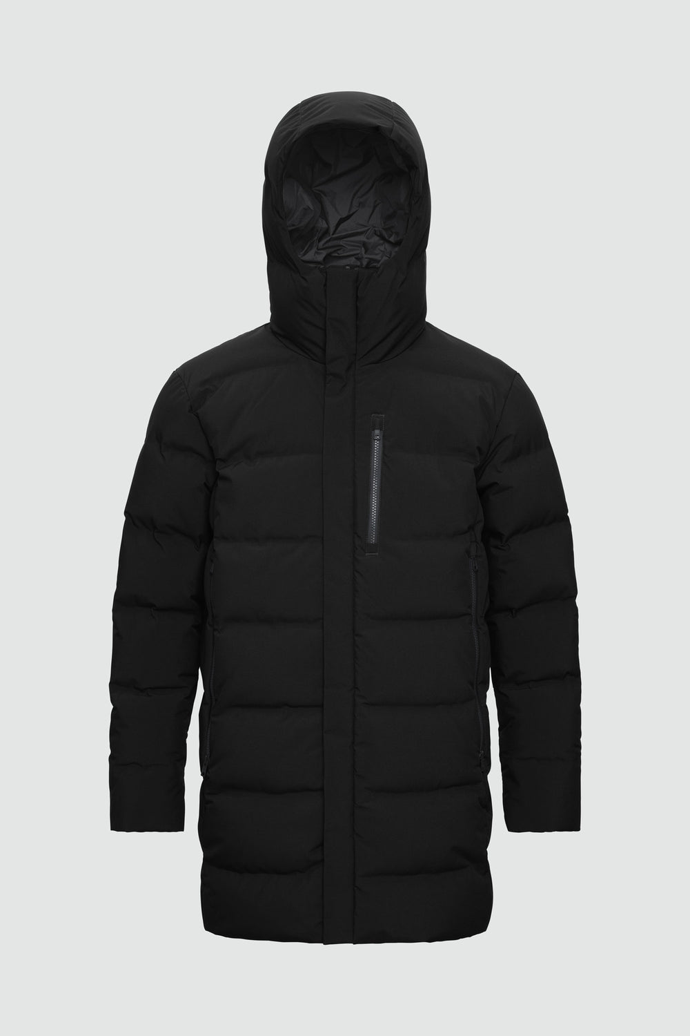 Jacket outline with measurement points: A chest, B waist, C sleeve length, D centre back length