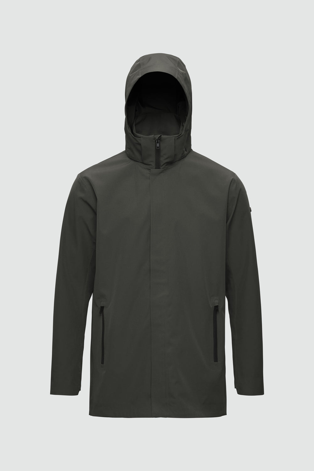 Silhouette de veste avec points de mesure : A poitrine, B taille, C longueur de manche, D longueur dos au milieu