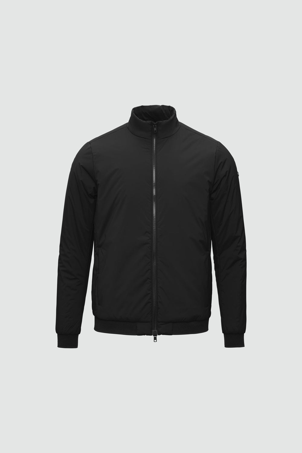 Jacket outline with measurement points: A chest, B waist, C sleeve length, D centre back length