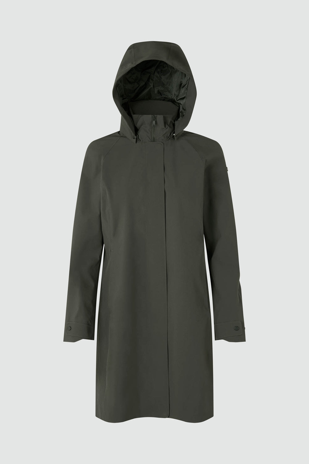 Jacket outline with measurement points: A chest, B waist, C sleeve length, D centre back length