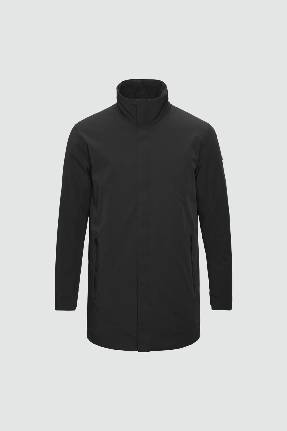 Silhouette de veste avec points de mesure : A poitrine, B taille, C longueur de manche, D longueur dos au milieu