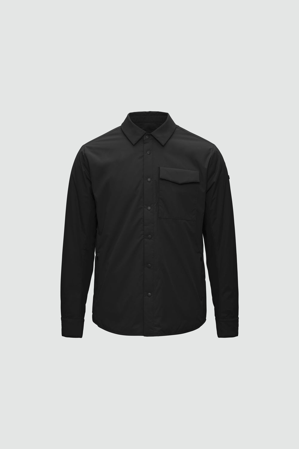 Jacket outline with measurement points: A chest, B waist, C sleeve length, D centre back length