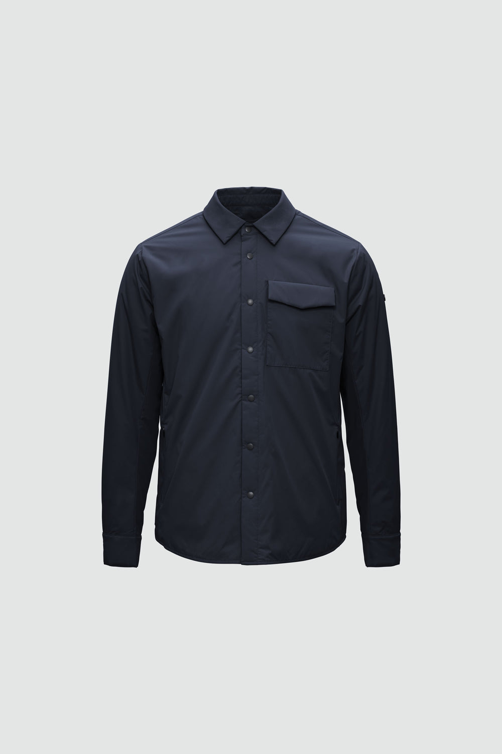 Jacket outline with measurement points: A chest, B waist, C sleeve length, D centre back length