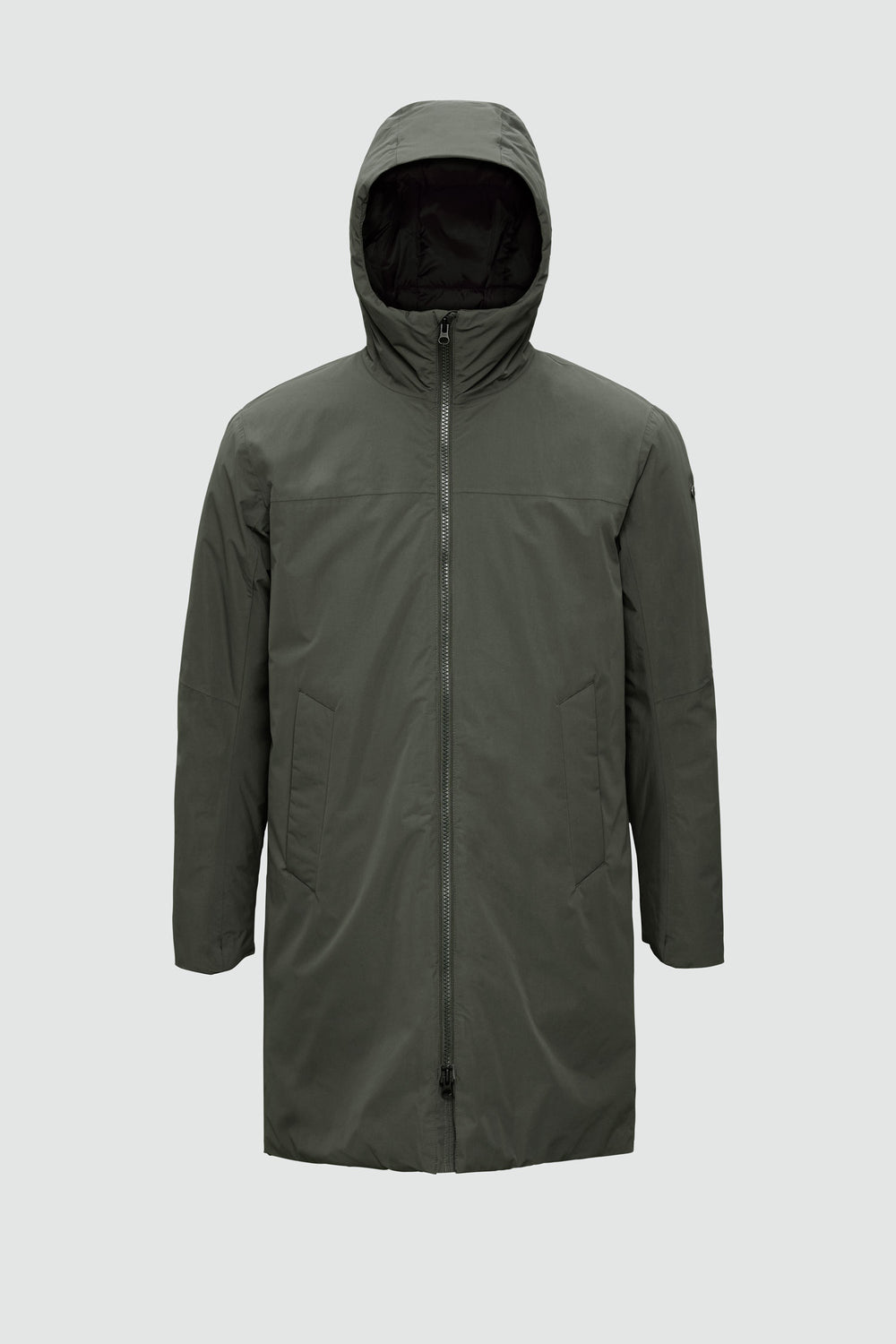 Jacket outline with measurement points: A chest, B waist, C sleeve length, D centre back length