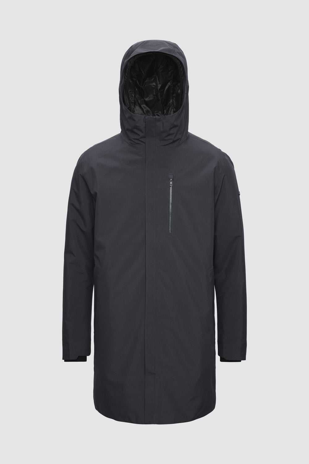 Silhouette de veste avec points de mesure : A poitrine, B taille, C longueur de manche, D longueur dos au milieu