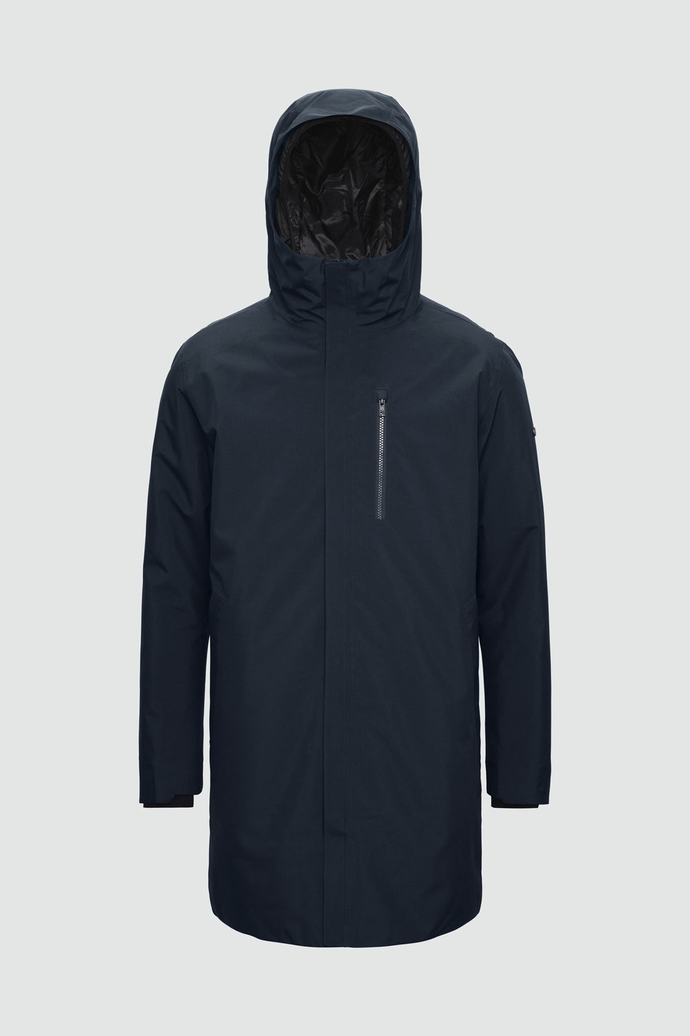 Silhouette de veste avec points de mesure : A poitrine, B taille, C longueur de manche, D longueur dos au milieu