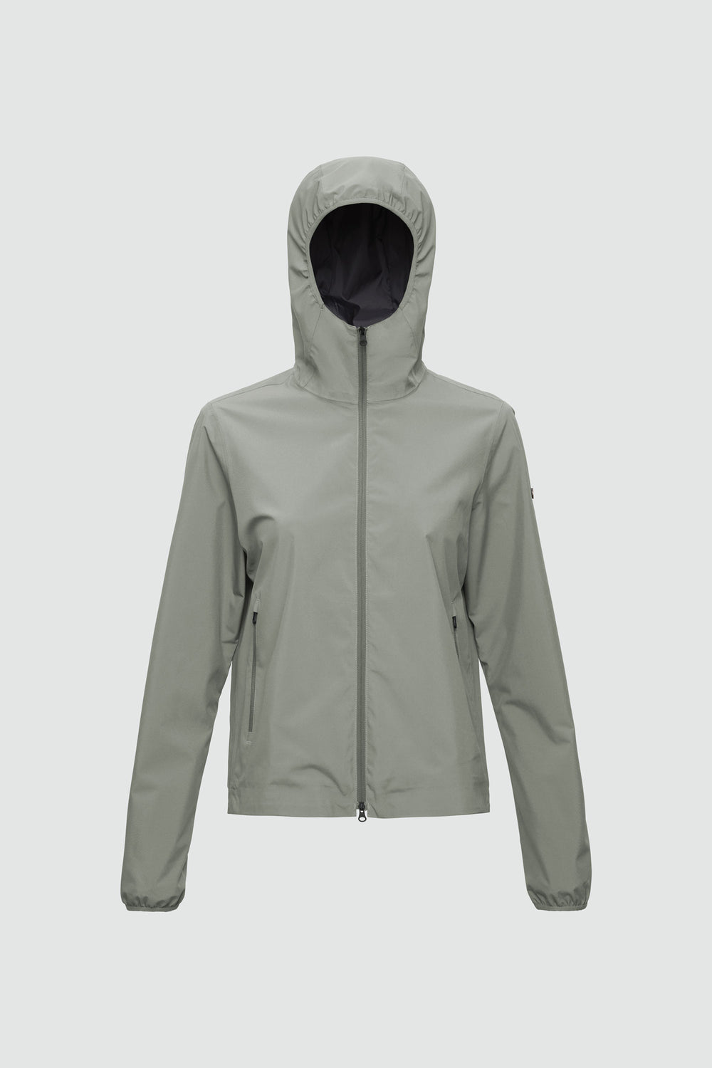 Jacket outline with measurement points: A chest, B waist, C sleeve length, D centre back length