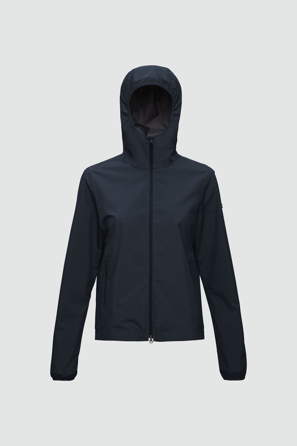 Jacket outline with measurement points: A chest, B waist, C sleeve length, D centre back length