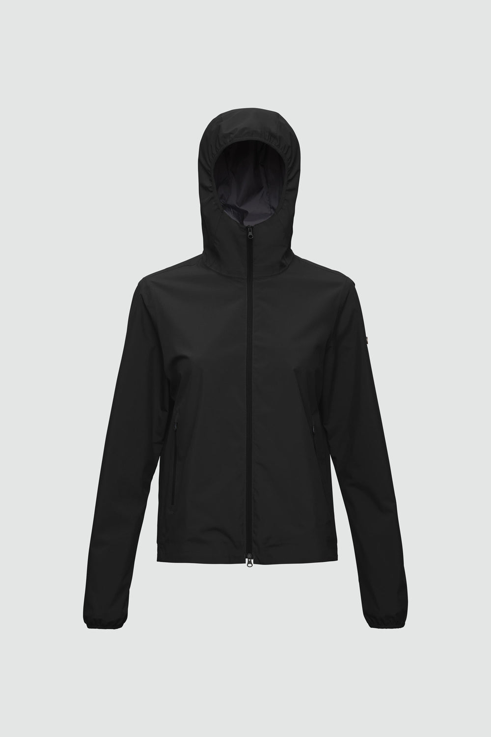 Jacket outline with measurement points: A chest, B waist, C sleeve length, D centre back length