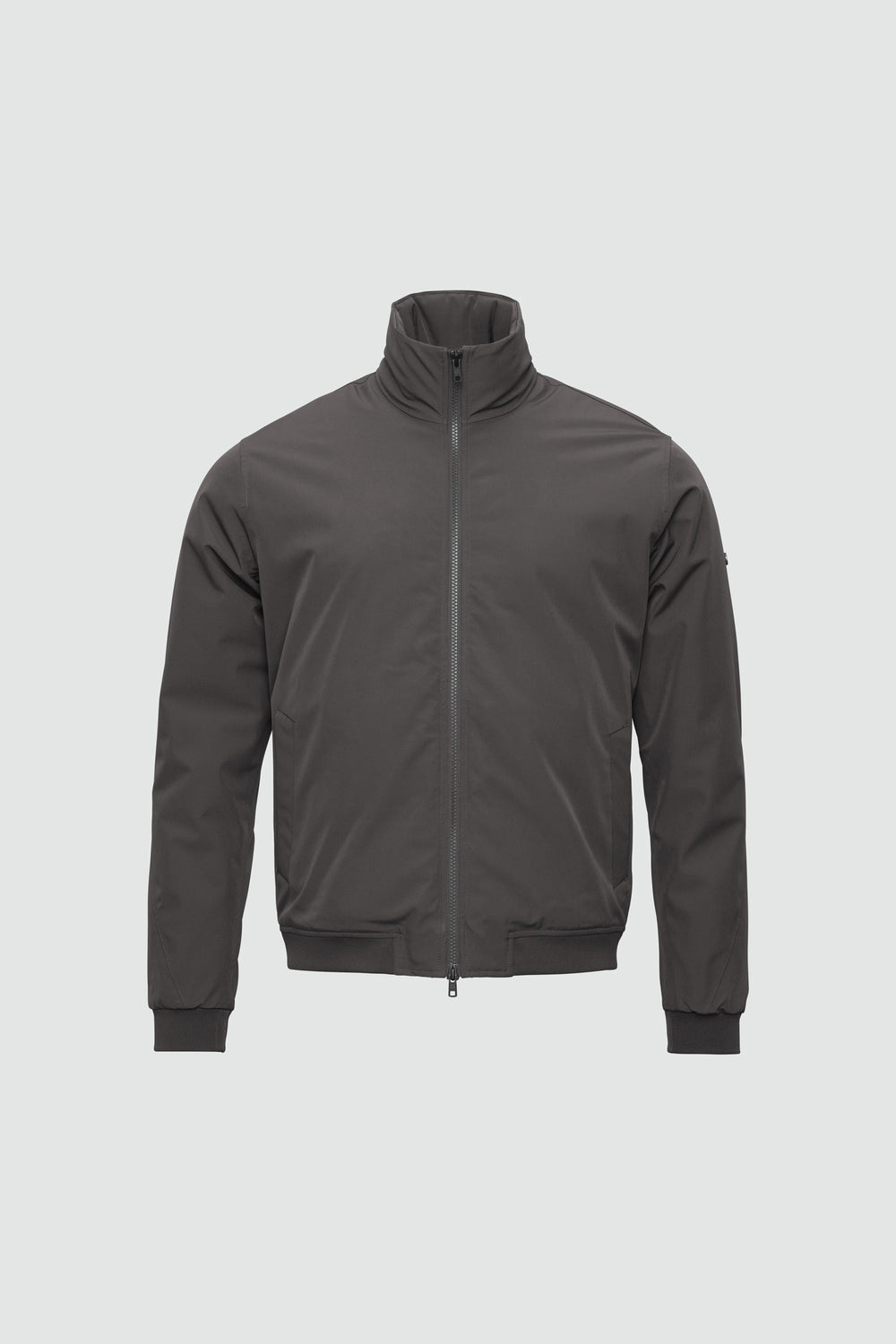 Jacket outline with measurement points: A chest, B waist, C sleeve length, D centre back length